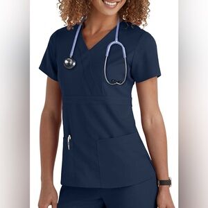 Grey’s Anatomy Navy Blue Scrub Top, Size Small, 3 pocket mock wrap top